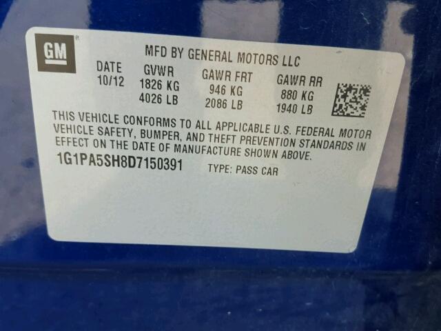 1G1PA5SH8D7150391 - 2013 CHEVROLET CRUZE LS BLUE photo 10