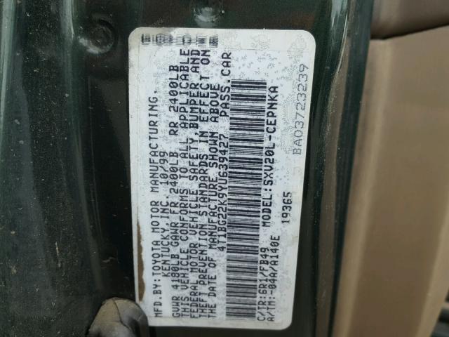 4T1BG22K9YU639427 - 2000 TOYOTA CAMRY GREEN photo 10