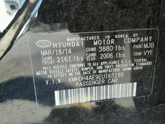 KMHDH4AE9EU165195 - 2014 HYUNDAI ELANTRA SE BLACK photo 10