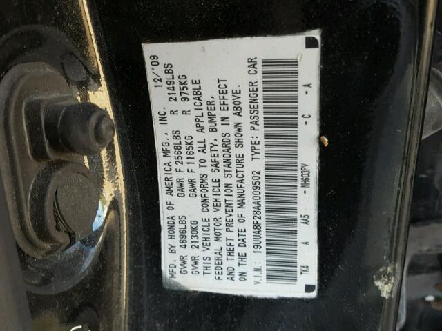 19UUA8F28AA009502 - 2010 ACURA TL BLACK photo 10