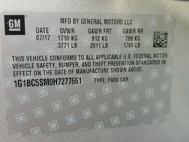 1G1BC5SM0H7277661 - 2017 CHEVROLET CRUZE LS GRAY photo 10