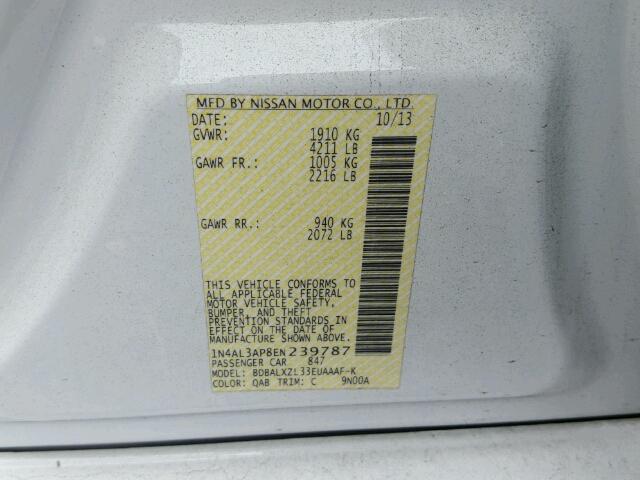 1N4AL3AP8EN239787 - 2014 NISSAN ALTIMA WHITE photo 10