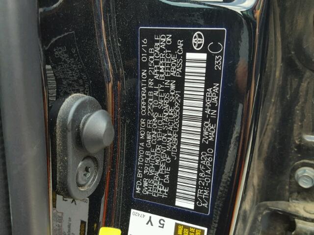 JTDKBRFU2G3509291 - 2016 TOYOTA PRIUS 黑色 照片 10