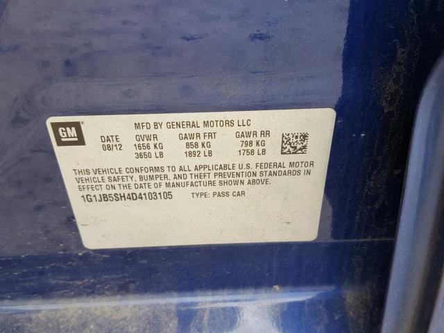 1G1JB5SH4D4103105 - 2013 CHEVROLET SONIC LS 蓝色 照片 10