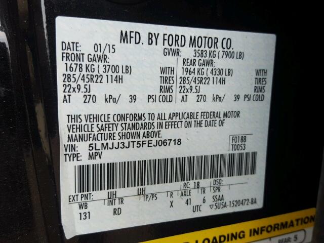 5LMJJ3JT5FEJ06718 - 2015 LINCOLN NAVIGATOR 黑色 照片 10