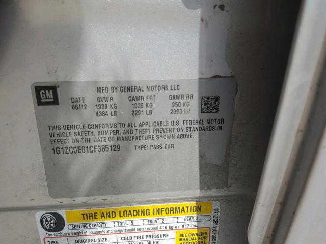 1G1ZC5E01CF385129 - 2012 CHEVROLET MALIBU 1LT SILVER photo 10