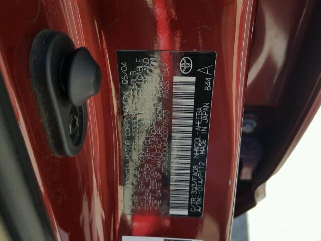 JTDKB20U640077673 - 2004 TOYOTA PRIUS 红色 照片 10