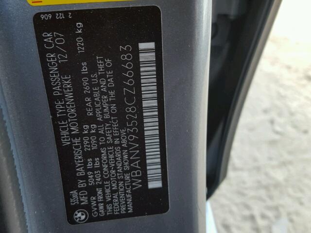 WBANV93528CZ66683 - 2008 BMW 535 XI GRAY photo 10