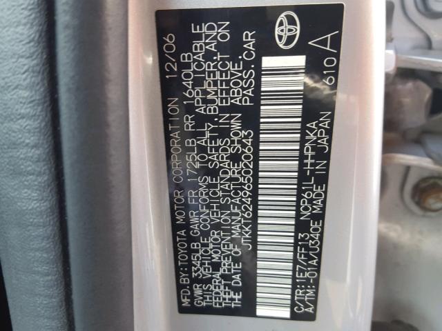 JTKKT624965020643 - 2006 TOYOTA SCION XA SILVER photo 10