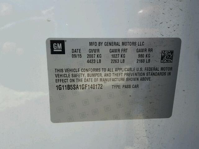 1G11B5SA1GF140172 - 2016 CHEVROLET MALIBU LIM 白色 照片 10