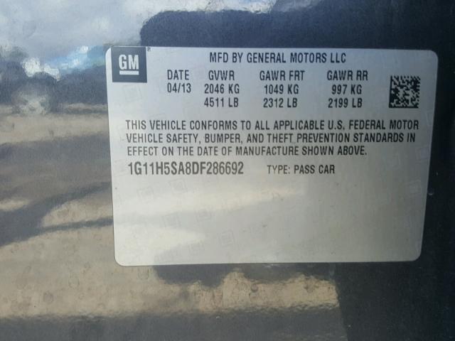 1G11H5SA8DF286692 - 2013 CHEVROLET MALIBU LTZ 灰色 照片 10