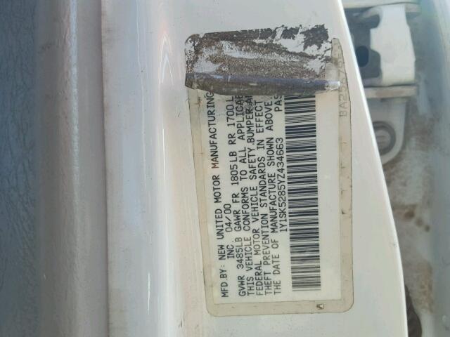 1Y1SK5285YZ434663 - 2000 CHEVROLET GEO PRIZM 白色 照片 10