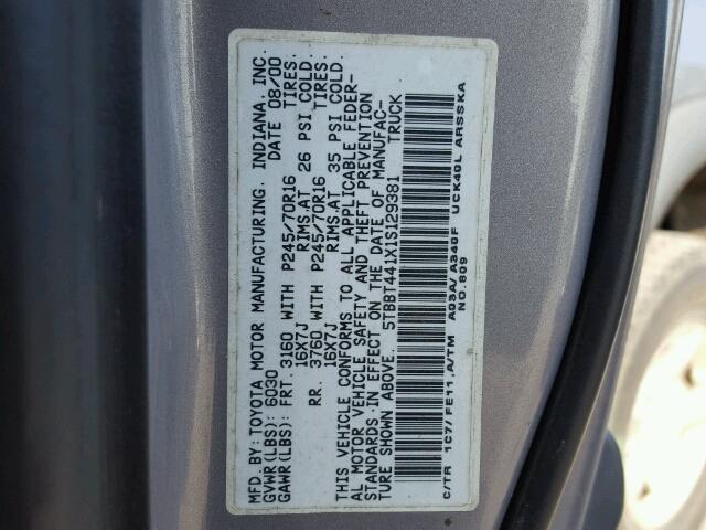 5TBBT441X1S129381 - 2001 TOYOTA TUNDRA ACC BEIGE photo 10