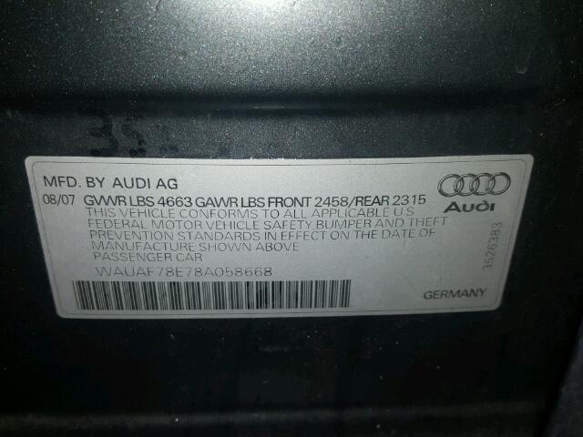 WAUAF78E78A058668 - 2008 AUDI A4 2.0T GRAY photo 10