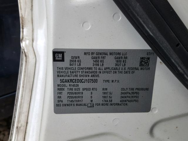 5GAKRCED0CJ107500 - 2012 BUICK ENCLAVE WHITE photo 10