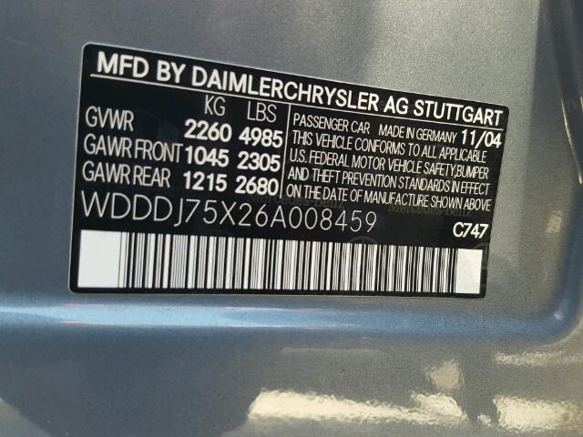 WDDDJ75X26A008459 - 2006 MERCEDES-BENZ CLS 500C GRAY photo 10