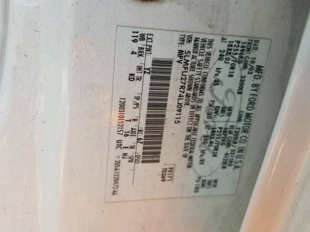 5LMFU27R74LJ09115 - 2004 LINCOLN NAVIGATOR WHITE photo 10