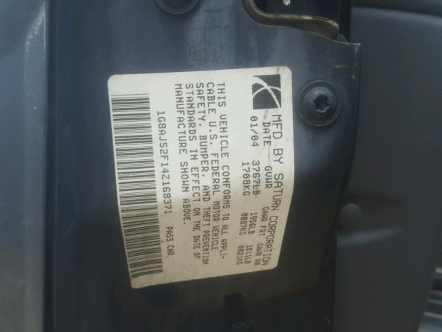 1G8AJ52F14Z168371 - 2004 SATURN ION LEVEL GRAY photo 10