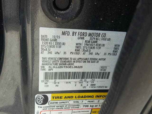 5LMJJ2HT5GEL06225 - 2016 LINCOLN NAVIGATOR 灰色 照片 10