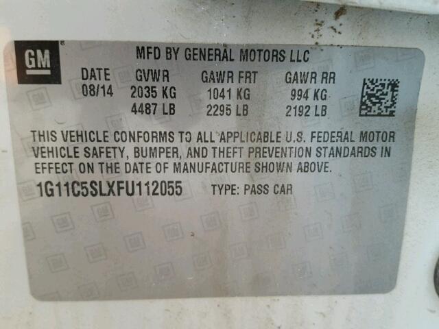 1G11C5SLXFU112055 - 2015 CHEVROLET MALIBU 1LT თეთრი ფოტო 10