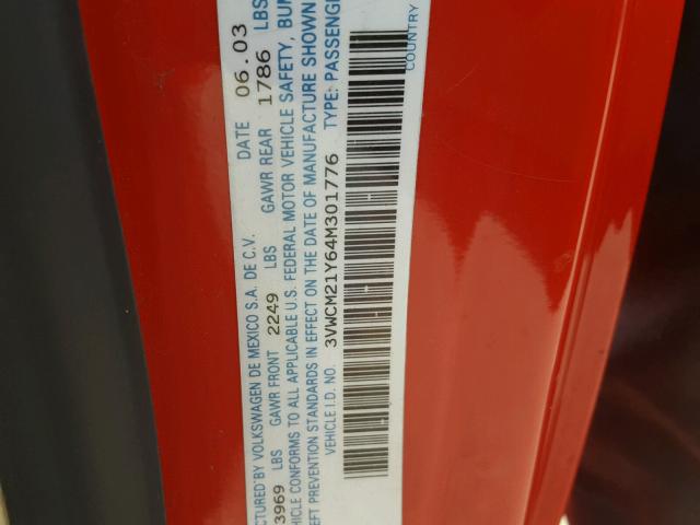 3VWCM21Y64M301776 - 2004 VOLKSWAGEN NEW BEETLE წითელი ფოტო 10