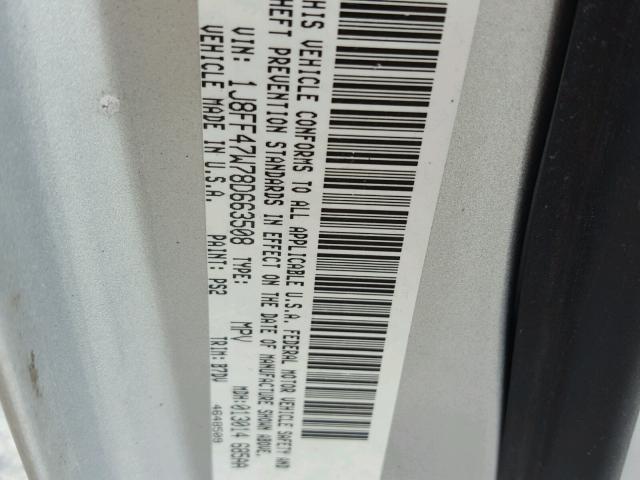 1J8FF47W78D663508 - 2008 JEEP COMPASS SP SILVER photo 10