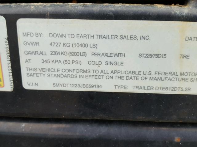 5MYDT1223JB059184 - 2018 UTILITY TRAILER BLACK photo 10