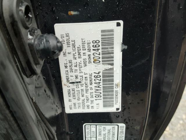 19UYA42642A002468 - 2002 ACURA 3.2CL TYPE BLACK photo 10