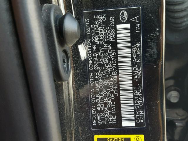 JTHKD5BH6D2157151 - 2013 LEXUS CT 200 BLACK photo 10