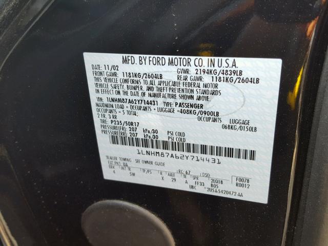 1LNHM87A62Y714431 - 2002 LINCOLN LS შავი ფოტო 10