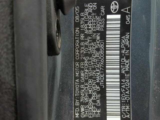 JTKDE177X60085801 - 2006 TOYOTA SCION TC 灰色 照片 10