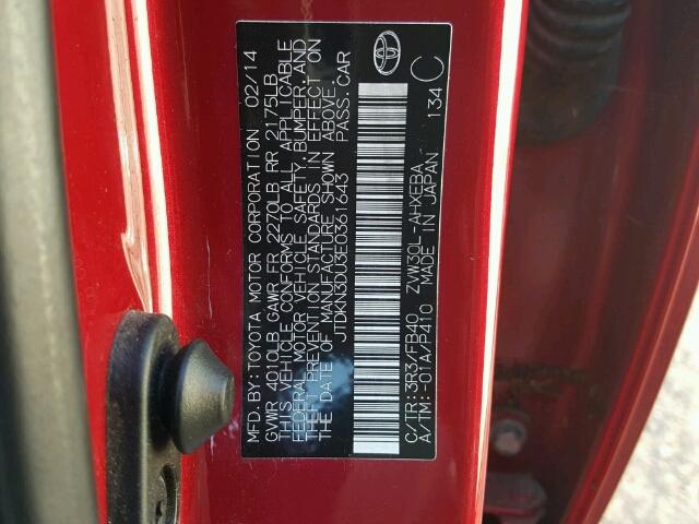 JTDKN3DU3E0361643 - 2014 TOYOTA PRIUS 红色 照片 10