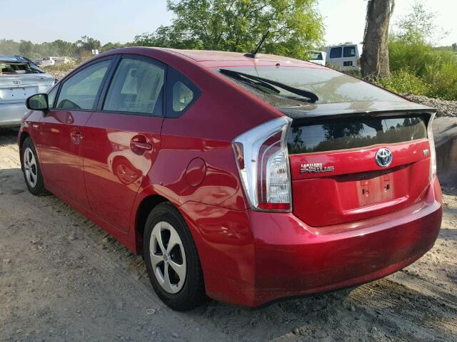 JTDKN3DU3E0361643 - 2014 TOYOTA PRIUS RED photo 3