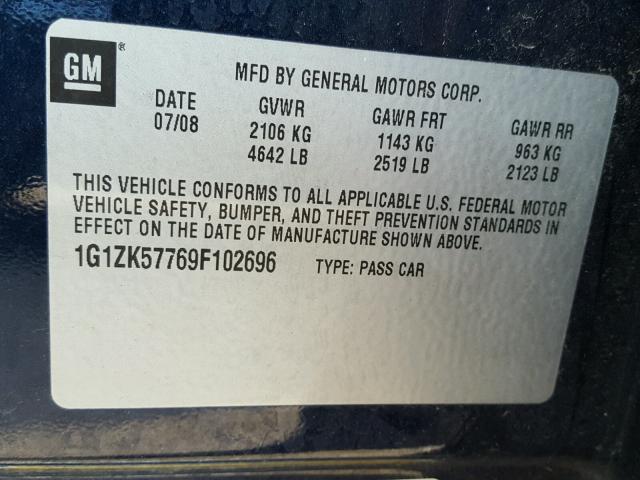 1G1ZK57769F102696 - 2009 CHEVROLET MALIBU LTZ 蓝色 照片 10