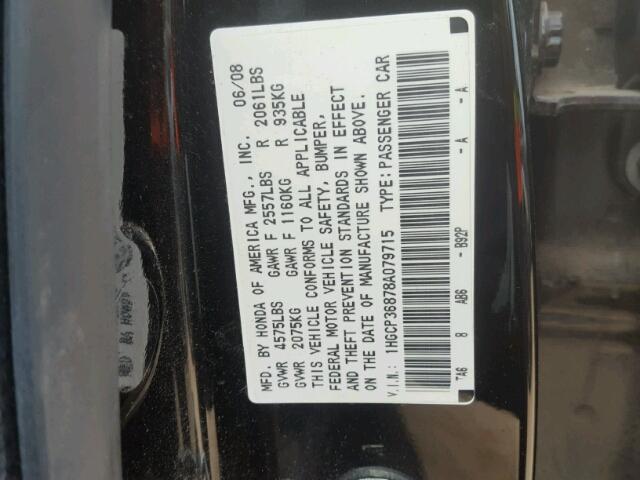 1HGCP36878A079715 - 2008 HONDA ACCORD EXL BLACK photo 10