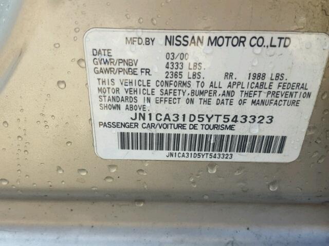 JN1CA31D5YT543323 - 2000 NISSAN MAXIMA BEIGE photo 10