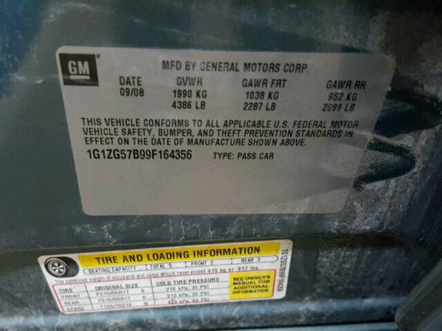 1G1ZG57B99F164356 - 2009 CHEVROLET MALIBU LS Yaşıl foto 10