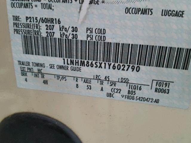 1LNHM86SX1Y602790 - 2001 LINCOLN LS 金色 照片 10