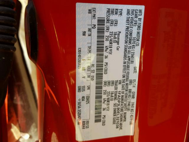 1FADP3L90EL321038 - 2014 FORD FOCUS ST RED photo 10