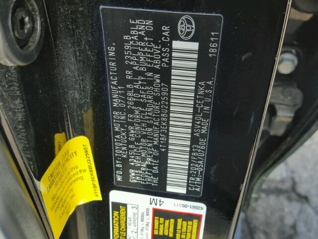 4T1BF3EK8BU225907 - 2011 TOYOTA CAMRY BLACK photo 10