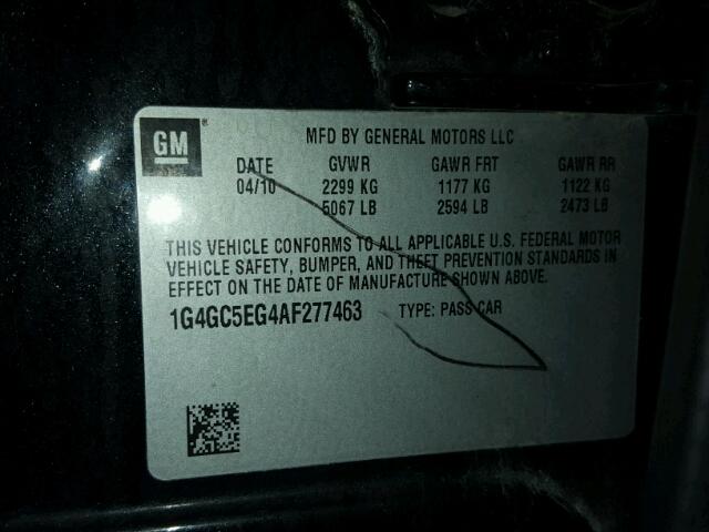 1G4GC5EG4AF277463 - 2010 BUICK LACROSSE GRAY photo 10