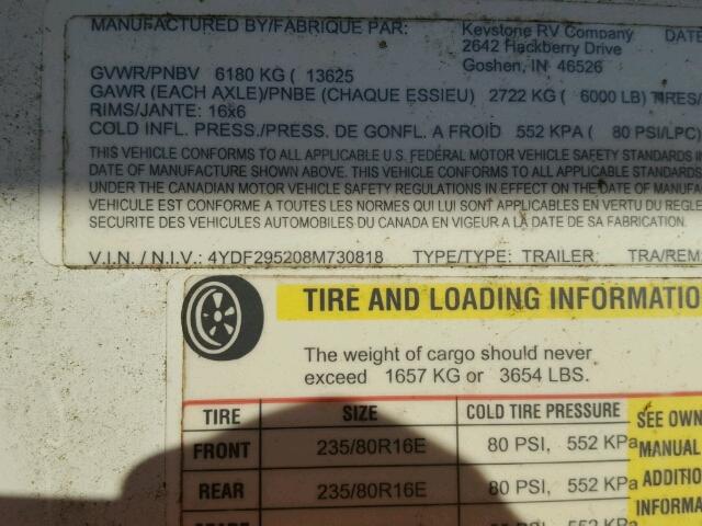 4YDF295208M730818 - 2008 KEYSTONE MONTANA WHITE photo 10