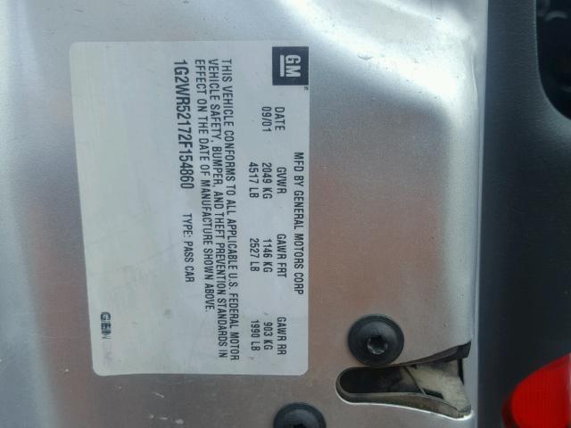1G2WR52172F154860 - 2002 PONTIAC GRAND PRIX SILVER photo 10