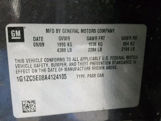 1G1ZC5E08A4124105 - 2010 CHEVROLET MALIBU 1LT გრაფიტი ფოტო 10