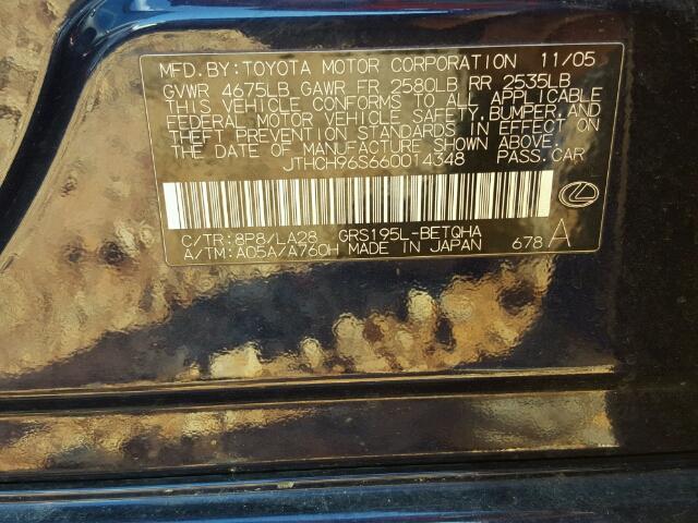 JTHCH96S660014348 - 2006 LEXUS GS GENERAT BLUE photo 10