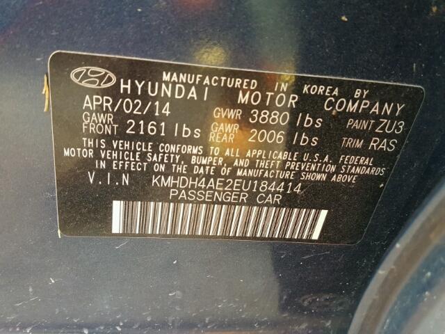 KMHDH4AE2EU184414 - 2014 HYUNDAI ELANTRA SE BLUE photo 10