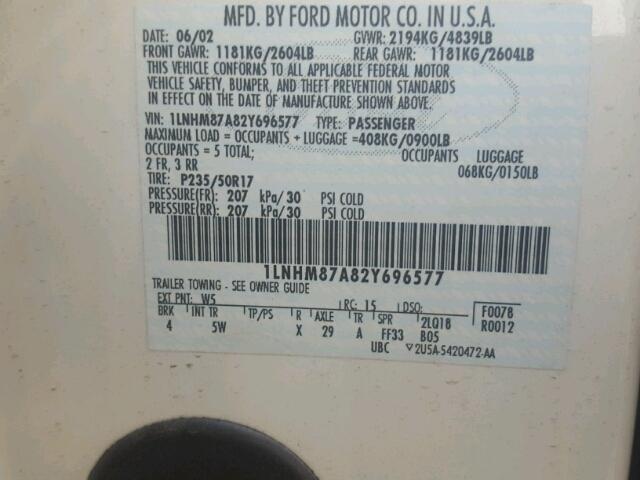 1LNHM87A82Y696577 - 2002 LINCOLN LS 白色 照片 10