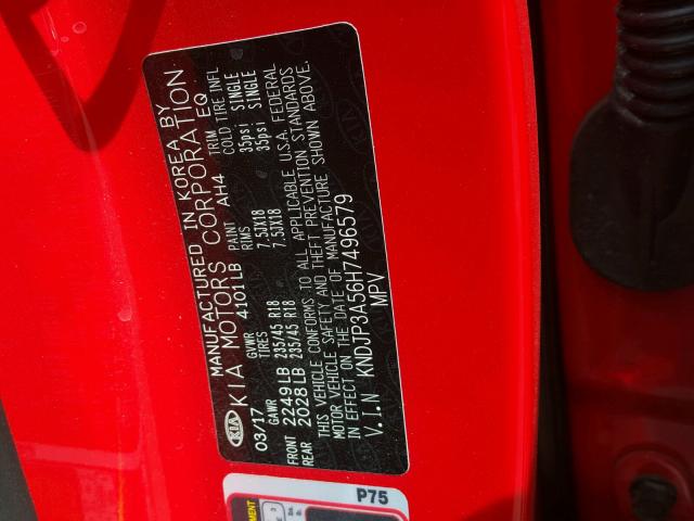 KNDJP3A56H7496579 - 2017 KIA SOUL + RED photo 10