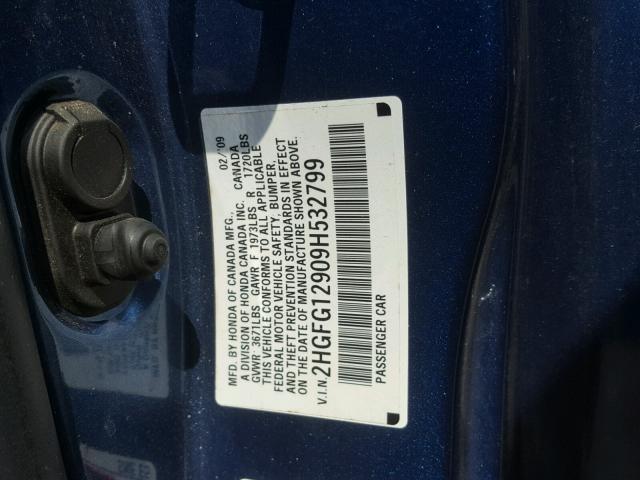 2HGFG12909H532799 - 2009 HONDA CIVIC EXL 蓝色 照片 10