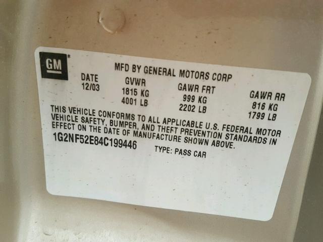 1G2NF52E84C199446 - 2004 PONTIAC GRAND AM S ოქროსფერი ფოტო 10